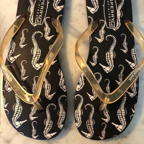 SPERRY TOP-SIDER  Seahorse Print Black Flip Flop M 7-8 - Picture 8 of 15